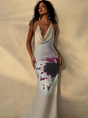 FashionSierra Spaghetti Strap Sleeveless Backless Long Floral Dress