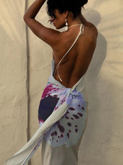 FashionSierra Spaghetti Strap Sleeveless Backless Long Floral Dress