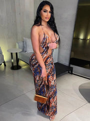 Hollow Out Halter Bodycon Long Floral Dress