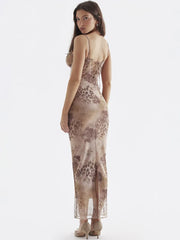 Spaghetti Strap Sleeveless Lace-up Split Club Party Tank Floral Dress
