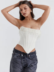 Pearl Tassel Crop Tops Off-shoulder Backless Fashion Tank Top
