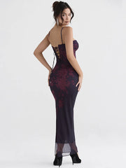 Spaghetti Strap Sleeveless Backless Ruched Maxi Floral Dress
