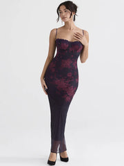 Spaghetti Strap Sleeveless Backless Ruched Maxi Floral Dress