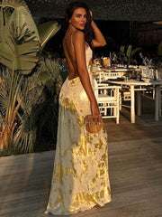 V Neck Backless Slipdress Spaghetti Strap Bodycon Floral Dress