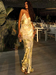 V Neck Backless Slipdress Spaghetti Strap Bodycon Floral Dress