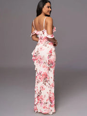 Summer New Spaghetti Strap Backless Print Maxi Floral Dress