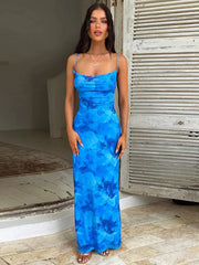 Spaghetti Strap Maxi Dress Sleeveless Backless Fashion Floral Dress