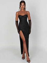 Sparkle Maxi Dress New Spaghetti Strap Backless Sleeveless Lace Dress