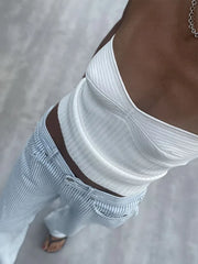 Strapless Basics Casual Short Knit Off-shoulder Sleeveless Backless Cami Top