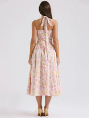 Vintage Halter Sleeveless Backless A-line Floral Dress
