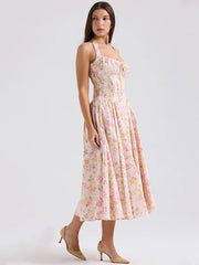Vintage Halter Sleeveless Backless A-line Floral Dress