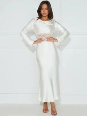 Fashion Long Sleeve Backless Sheer Lace Patchwork Sexy Lace-up Lace Dress