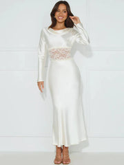 Fashion Long Sleeve Backless Sheer Lace Patchwork Sexy Lace-up Lace Dress