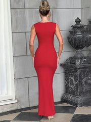 Sleeveless Pleated Maxi Evening Party Dress - Elegant and Sexy