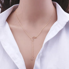 Fashion Moon Star Gold Alloy Charm Party Necklake