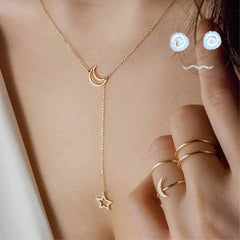 Fashion Moon Star Gold Alloy Charm Party Necklake