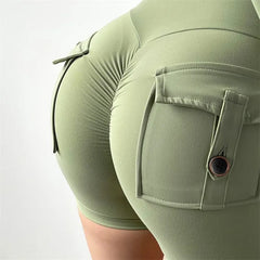 Feeling Fabric Pocket High-Waisted High Stretch Elastic Push Up Sports Short