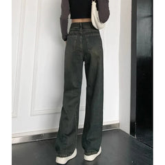 Female New Spring Cement Grey High Waist Thin Small Wide-Legged Trousers Jeans