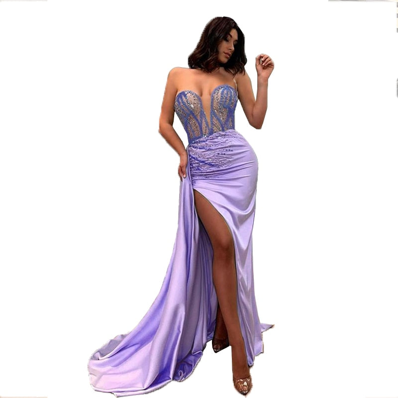 New Summer New Casual Light Purple Sequins Sexy Prom Dresses