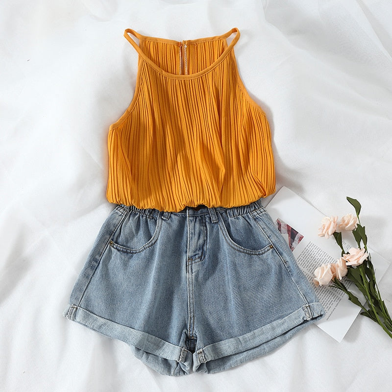 Casual Loose Ladies Fashion Elastic Waist Wide Leg Shorts