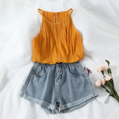 Casual Loose Ladies Fashion Elastic Waist Wide Leg Shorts