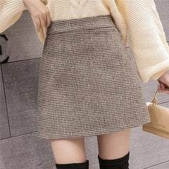 New Fashion Plaid A-Line Mini Autumn Winter High Waist Woolen Female Casual All-match Short Skirt