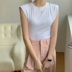 Summer Sleeveless T-shirt Round Collar Solid Color Tank Top