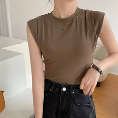 Summer Sleeveless T-shirt Round Collar Solid Color Tank Top