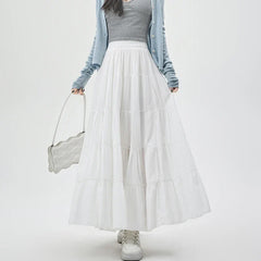 New Fashion Layered Spring Summer High Waist A-line Long Ladies Holiday Style Casual Loose Skirt