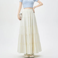 New Fashion Layered Spring Summer High Waist A-line Long Ladies Holiday Style Casual Loose Skirt