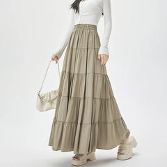 New Fashion Layered Spring Summer High Waist A-line Long Ladies Holiday Style Casual Loose Skirt
