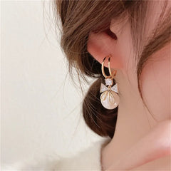 New Contracted Round Pearl Sweet Flower Zircon Geometric Girl Party Jewelry Earring