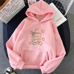 Kawaii Peach Juice Casual Pink Hoodies