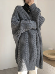 Winter Medium Length Knitted Cardigan Thickened Loose Fried Dough Twist Sweater