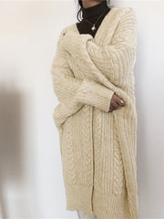 Winter Medium Length Knitted Cardigan Thickened Loose Fried Dough Twist Sweater
