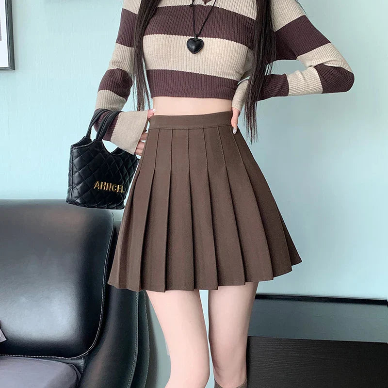 New Korean Preppy Style Mini Pleated New High Waist Woolen Autumn Winter Casual Wool Skirt