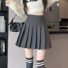 New Korean Preppy Style Mini Pleated New High Waist Woolen Autumn Winter Casual Wool Skirt