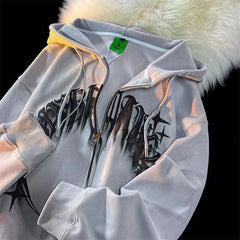 New Letter Print High Street Loose Zipper Hoodie