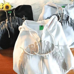 New Letter Print High Street Loose Zipper Hoodie