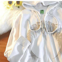 New Letter Print High Street Loose Zipper Hoodie