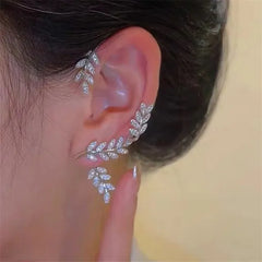 Crystal Leaves Ear Fashion Gold Cubic Zirconia Clip Jewelry Earring