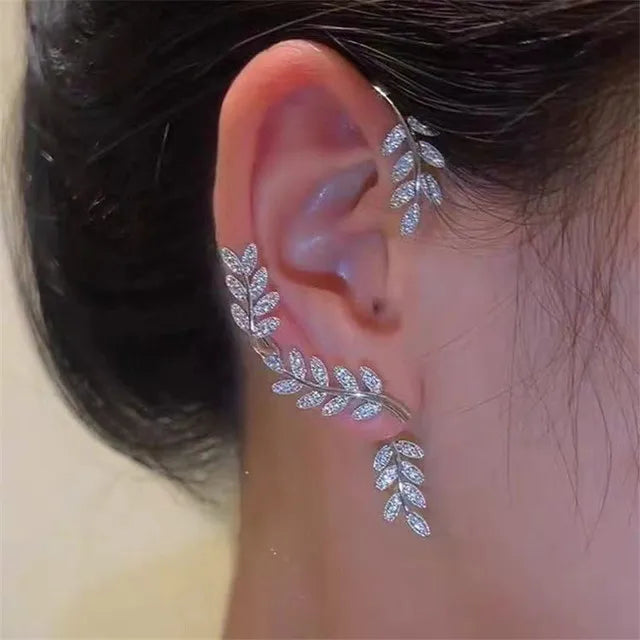 Crystal Leaves Ear Fashion Gold Cubic Zirconia Clip Jewelry Earring