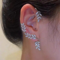 Crystal Leaves Ear Fashion Gold Cubic Zirconia Clip Jewelry Earring