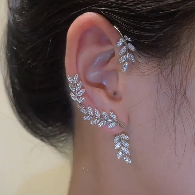 Crystal Leaves Ear Fashion Gold Cubic Zirconia Clip Jewelry Earring