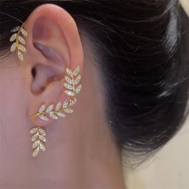 Crystal Leaves Ear Fashion Gold Cubic Zirconia Clip Jewelry Earring