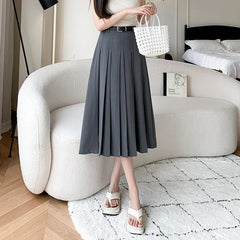 New Spring Autumn High Waist Midi Pleated Womens Fashion A-line Casual Suit Ladies Vintage Umbrella Skirt