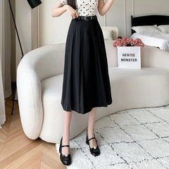 New Spring Autumn High Waist Midi Pleated Womens Fashion A-line Casual Suit Ladies Vintage Umbrella Skirt