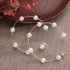 New Boho Imitation Pearl Round Circle Hoop Female Gold Big Statement Earring