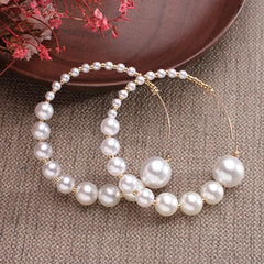 New Boho Imitation Pearl Round Circle Hoop Female Gold Big Statement Earring