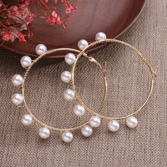 New Boho Imitation Pearl Round Circle Hoop Female Gold Big Statement Earring